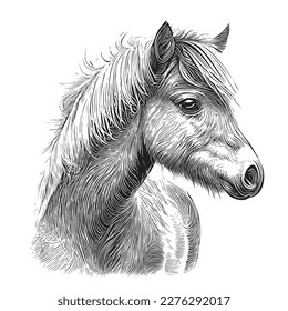 Horse pony portrait hand drawn sketch Vector illustration, animals