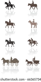 Horse or pony symbol vector illustration set. All vector objects are isolated and grouped. Colors and transparent background color are easy to adjust.