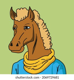 Horse portrait with a blue shirt and scarf Premium Vector