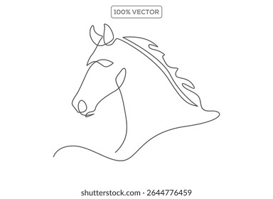 Horse portrait in continuous line art drawing style. Beautiful horse running minimalist black linear sketch