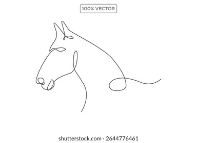 Horse portrait in continuous line art drawing style. Beautiful horse running minimalist black linear sketch