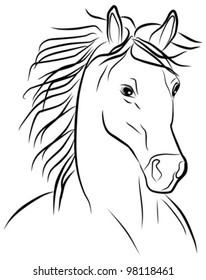 horse portrait - freehand on a white background, vector illustration