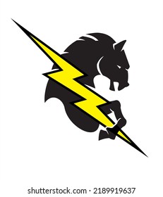 Horse Power, Abstract Illustration of Horse Silhouette and Lightning Bolt
