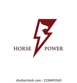 Vector de diseño de logotipo de potencia de caballo. Ilustración de flash y caballo de cabeza.