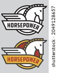 Horse Power vector badge or logo.
Cute vector illustration of stylized, bold outline horse with wings and banner proclaiming Horsepower. Includes color and black and white versions.