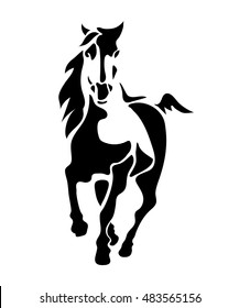 Horse. Prancing stallion - isolated black and white illustration like logo or symbol, template