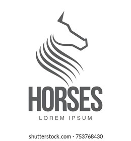 Horse profile graphic logo template, vector illustration on white background. Stylish horse head and body outline for stable, farm, race logo design