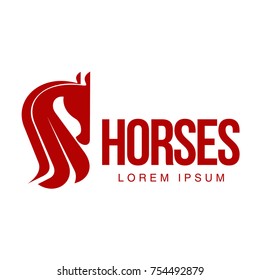 Horse profile graphic logo template, vector illustration on white background. Stylish horse head and body outline for stable, farm, race logo design