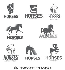 Horse profile graphic logo template, vector illustration on white background. Stylish horse head and body outline for stable, farm, race logo design