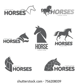 Horse profile graphic logo template, vector illustration on white background. Stylish horse head and body outline for stable, farm, race logo design