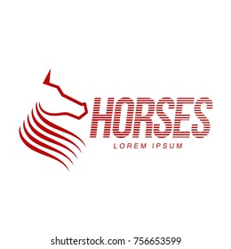 Horse profile graphic logo template, vector illustration on white background. Stylish horse head and body outline for stable, farm, race logo design