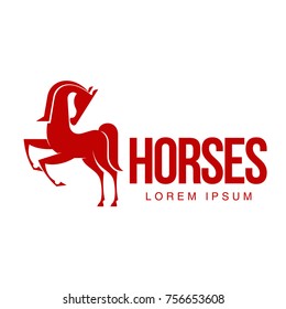 Horse profile graphic logo template, vector illustration on white background. Stylish horse head and body outline for stable, farm, race logo design