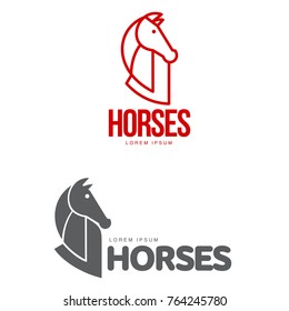 Horse Profile Graphic Logo Template, Vector Illustration On White Background. Stylish Horse Head And Body Outline For Stable, Farm, Race Logo Design