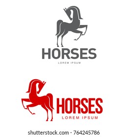 Horse profile graphic logo template, vector illustration on white background. Stylish horse head and body outline for stable, farm, race logo design