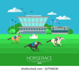 Horse race background with place for text. Flat style design. Vector illustration.