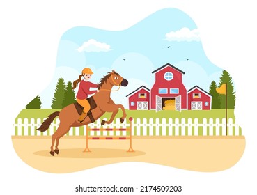 Horse Race Cartoon Illustration with Characters People doing Competition Sports Championships or Equestrian Sports in Racecourse