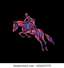 Horse race. Equestrian sport. Silhouette of racing with jockey