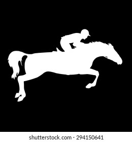 Horse race. Equestrian sport. Silhouette of racing horse with jockey on isolated background. Horse and rider. Racing horse and jockey silhouette. Derby