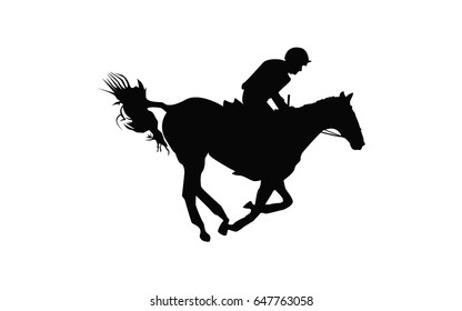 Horse race. Equestrian sport. Silhouette of racing horse with jockey. Jumping. Fifth step.