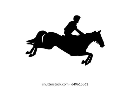 Horse race. Equestrian sport. Silhouette of racing horse with jockey. Jumping. Third step.