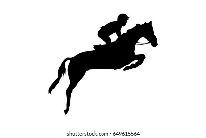 Horse race. Equestrian sport. Silhouette of racing horse with jockey. Jumping. Second step.