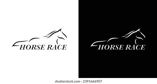 Horse Race Logo Design. Outline Lineart Style. Symbol Icon Vector Illustration.