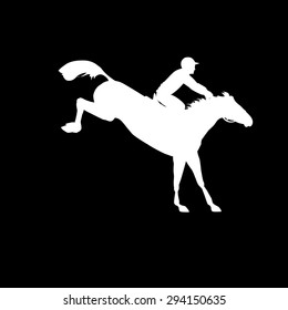 Horse race. Horse and rider. Racing horse and jockey silhouette. Derby. Equestrian sport. Silhouette of racing horse with jockey on isolated background