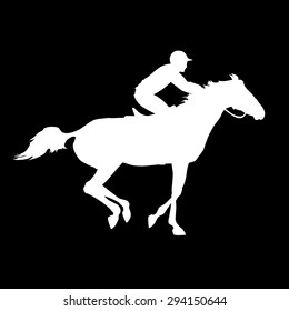 Horse race. Horse and rider. Racing horse and jockey silhouette. Derby. Equestrian sport. Silhouette of racing horse with jockey on isolated background