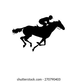 Horse race. Silhouette of racing horse with jockey on isolated background. Racing horse and jockey silhouette. Horse and rider. Derby. Equestrian sport. Eps 8