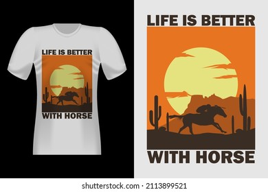 Horse race Silhouette Vintage Retro T-Shirt Design