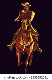 Horse Race Stroked Art Illustration