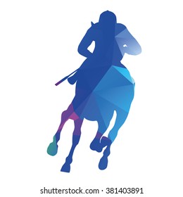 Horse racing, abstract geometrical  blue vector silhouette