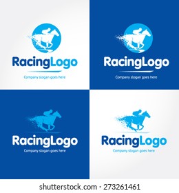 Horse Racing, Blue And Dark Blue Vector Logo Variations.