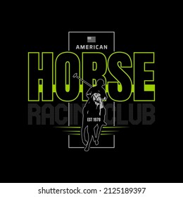  horse racing club and player sign. Vector Illustration.Typography for t shirt print.team athletics. 