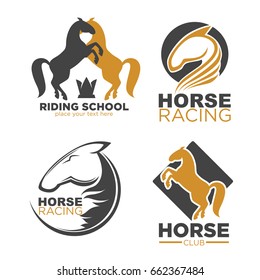 Horse racing club and riding school emblems set