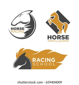 Horse racing club and school isolated logos set