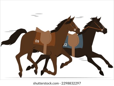 Horse racing competition flat vector illustration. Competitors cartoon characters. Professional  riders on thoroughbred racehorses backs. Equestrian sport, derby