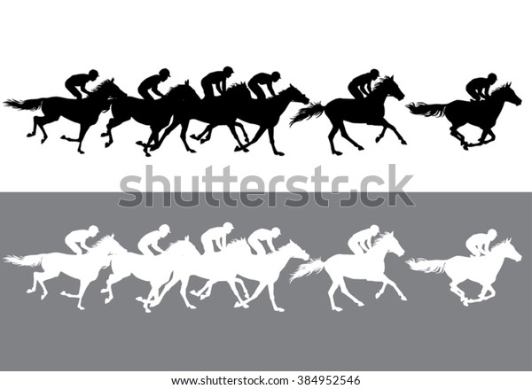 競馬 競合 競馬場で駆け回る馬の騎手 明るい背景に白黒のライダーのシルエット のベクター画像素材 ロイヤリティフリー
