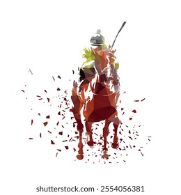 Horse racing, equestrian event, jockey riding horse, isolated low polygonal vector illustration. Horseback riding logo. Jockeys riding horses on racecourse, hippodrome, turf