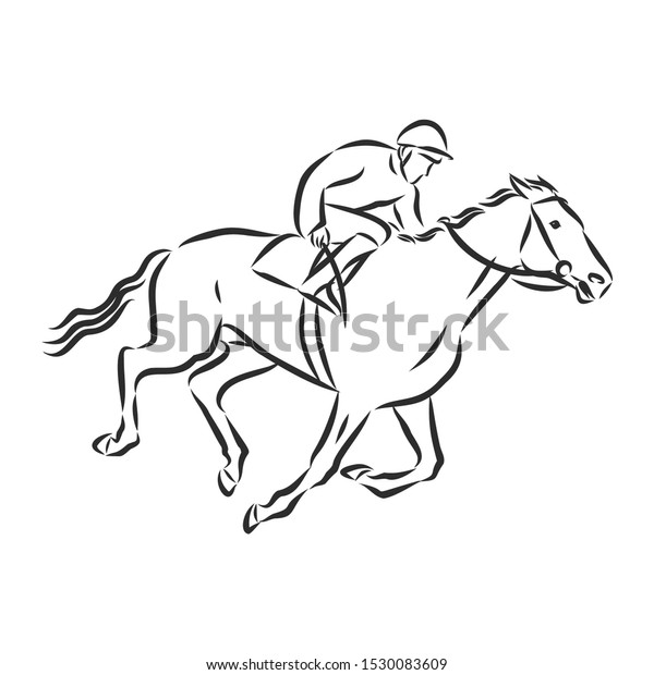 Horse Racing Horsemanship Jumping Horse Contour Stock Vector (Royalty ...