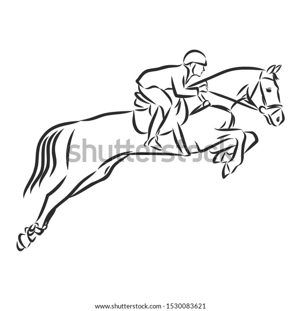 Horse Racing Horsemanship Jumping Horse Contour Stock Vector (Royalty ...