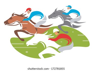 Horse racing. Illustration of Horse Racing at Full Speed. Vector illustration on white background. 