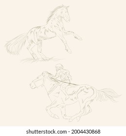 horse racing illustration hand drawing sketch