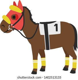 Horse racing illustration. This is a racehorse with a horse gear.
 svg