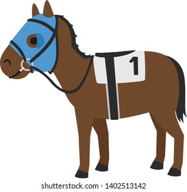 Horse racing illustration. This is a racehorse with a horse gear. A blinker is a harness that restricts the field of view.
