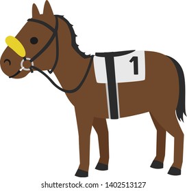 Horse racing illustration.This is a racehorse with a horse gear. A shadow roll is a harness that obscures the underside and focuses your attention forward. svg