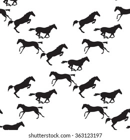 Horse racing image for background, banners, flyers. Vector seamless pattern with horses. Black horse seamless pattern on isolated background. Background with Equine sports theme