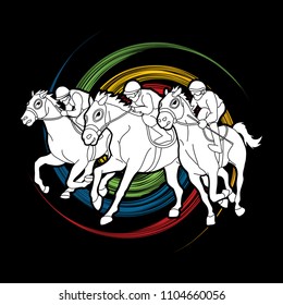Horse racing ,Horse with jockey designed on spin wheel background  graphic vector.