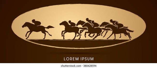 Horse racing ,Horse with jockey, designed on golden ellipse background graphic vector.