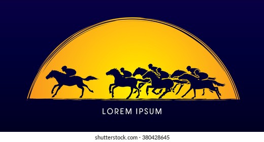 Horse racing ,Horse with jockey, designed on moonlight background graphic vector.